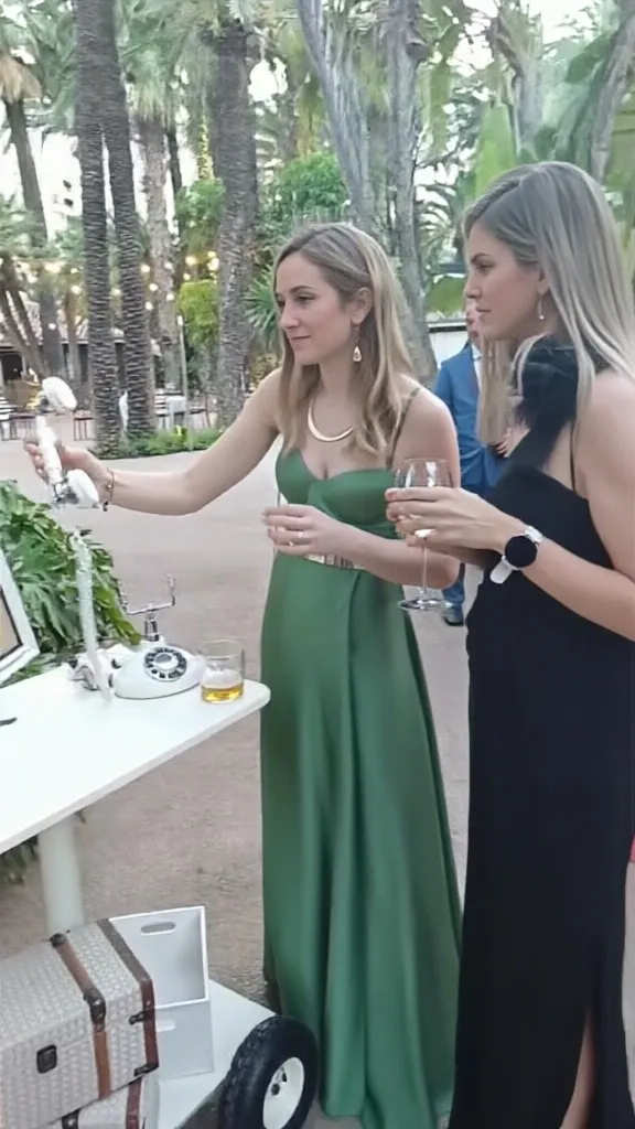 Invitadas de una boda grabando un mensaje en el videoteléfono